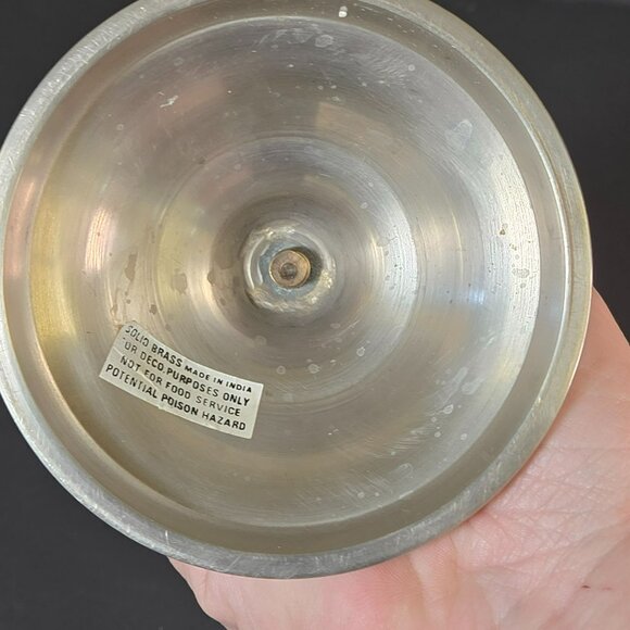 Vintage Solid Brass Two-Tone Taper Candle Holder w Goldtone Accent Rings India - Picture 7 of 13